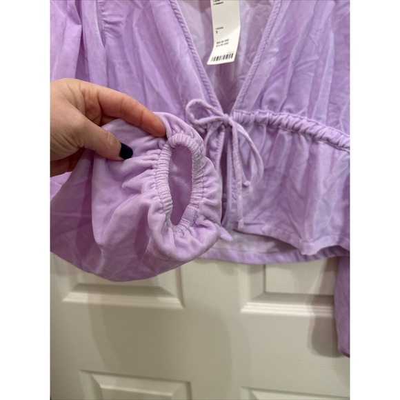 NWT Urban Outfitters Drew Velvet Tie-Waist Top Lavender Women's S - Picture 4 of 5